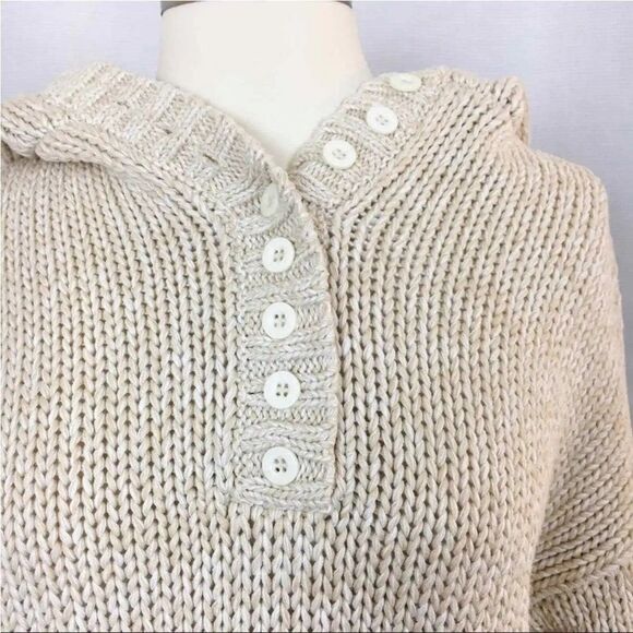 Soft Surroundings Sweater Hoodie Chunky Knit 1/4 Button Collar Cotton Cream S - Picture 3 of 11